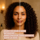 omparatif cheveux jour 1 vs jour 3 sans retouche grâce au bonnet en soie SilkDream™